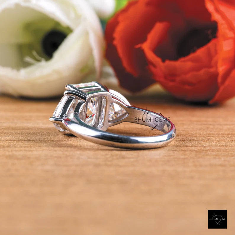 3 CT Radiant & Trillion Cut Three Stone Moissanite Engagement Ring - view 4