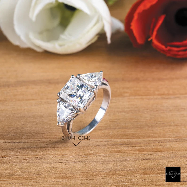 3 CT Radiant & Trillion Cut Three Stone Moissanite Engagement Ring - view 3