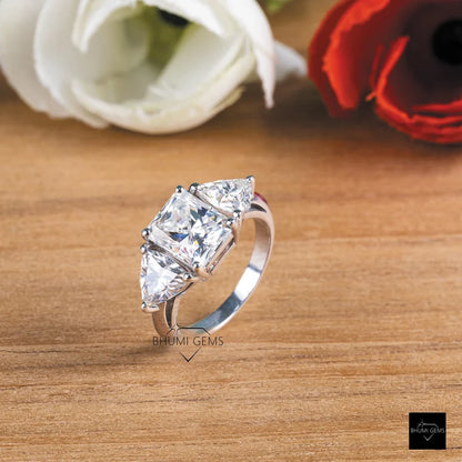 3 CT Radiant & Trillion Cut Three Stone Moissanite Engagement Ring - view 3