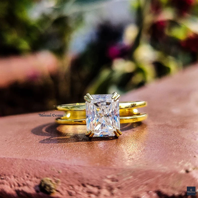 Radiant Colorless Moissanite Ring