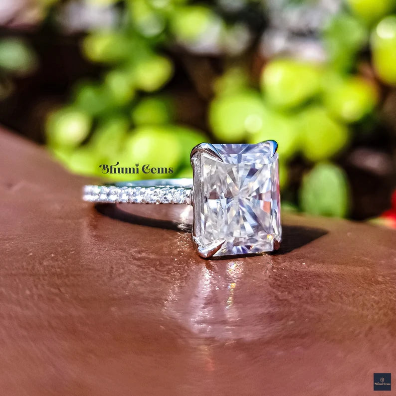 3 CT Radiant Cut Colorless Moissanite Engagement Ring - view 3