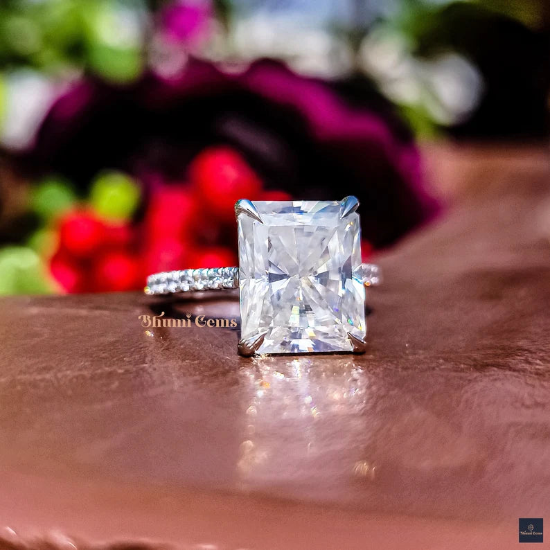 3 CT Radiant Cut Colorless Moissanite Engagement Ring - view 2