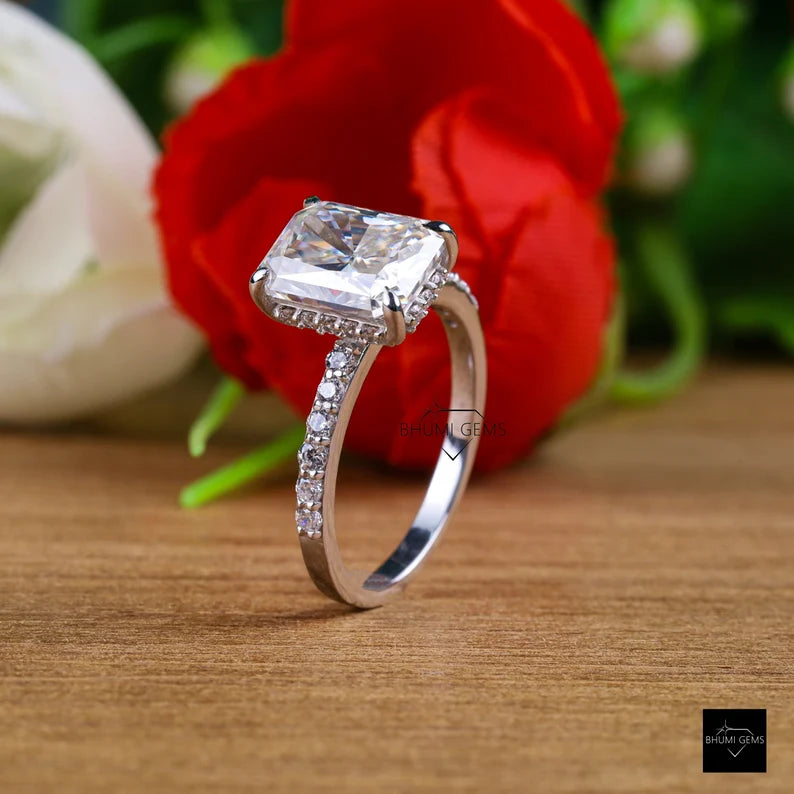 3 CT Radiant Solitaire Moissanite Engagement Ring - view 3