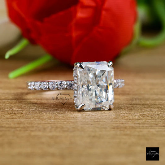 3 CT Radiant Solitaire Moissanite Engagement Ring - view 2