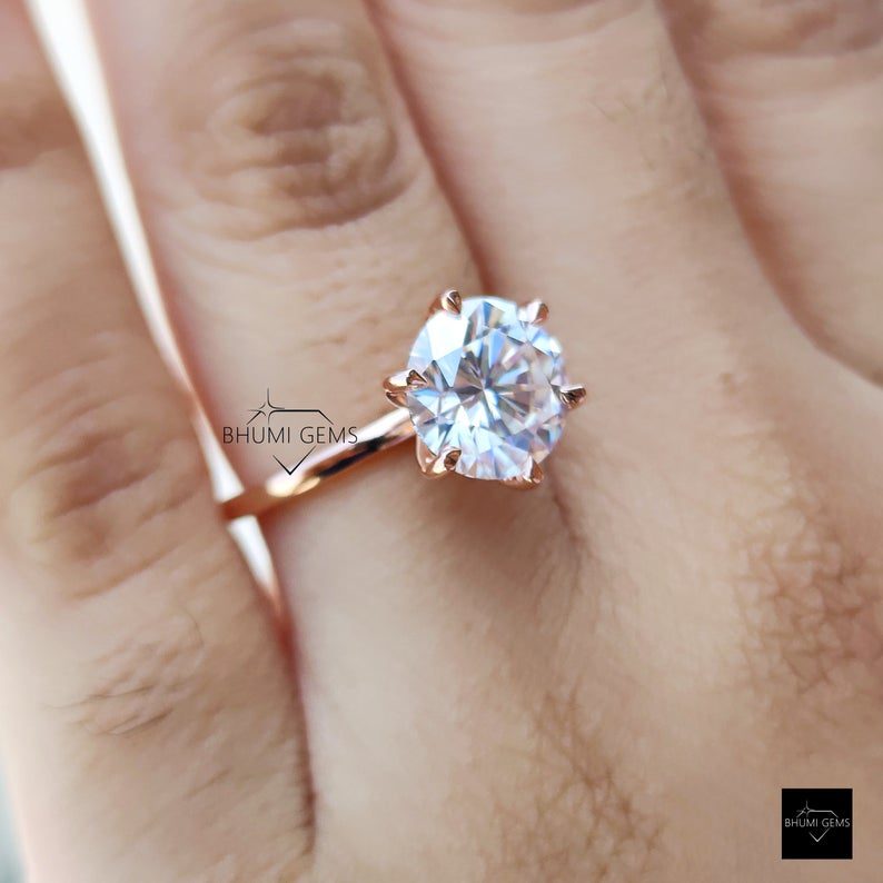 3 CT Round Cut Moissanite Engagement Ring - view 3
