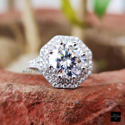 3 CT Round Cut Moissanite Dual Halo Engagement Ring - view 4