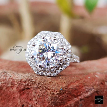 3 CT Round Cut Moissanite Dual Halo Engagement Ring - view 6