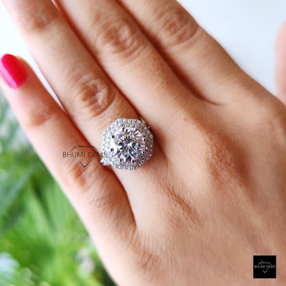 3 CT Round Cut Moissanite Dual Halo Engagement Ring - view 2