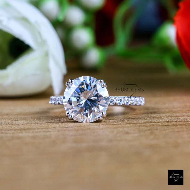 3 CT Round Moissanite Engagement Ring - view 3