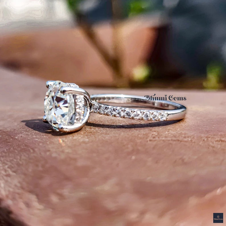 3 CT Round Old European Cut Moissanite Engagement Ring - view 6