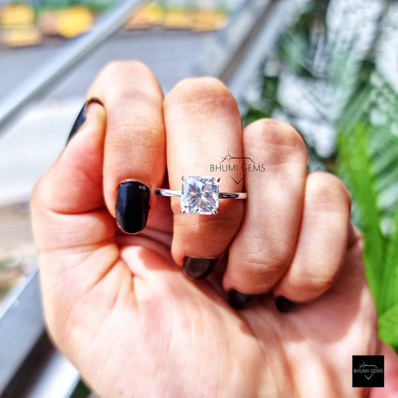 3 CT Square Radiant Cut Moissanite Solitaire Ring - view 6