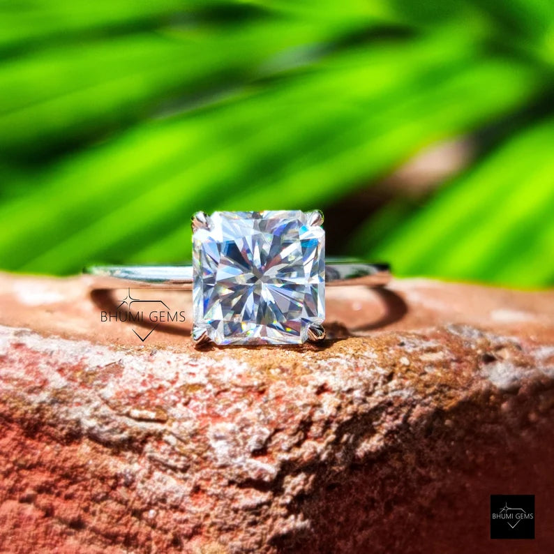 3CT Square Cut Moissanite Engagement Ring