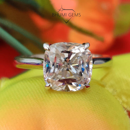 3.06 TCW Cushion Cut VVS1 Colorless Moissanite Engagement Ring | Solitaire Ring | Ring For Her | Wedding Ring | Silver Gold Ring | Bhumi Gems