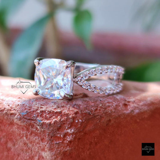 3.38TCW Cushion Cut Moissanite Split Shank Wedding Ring - view 2