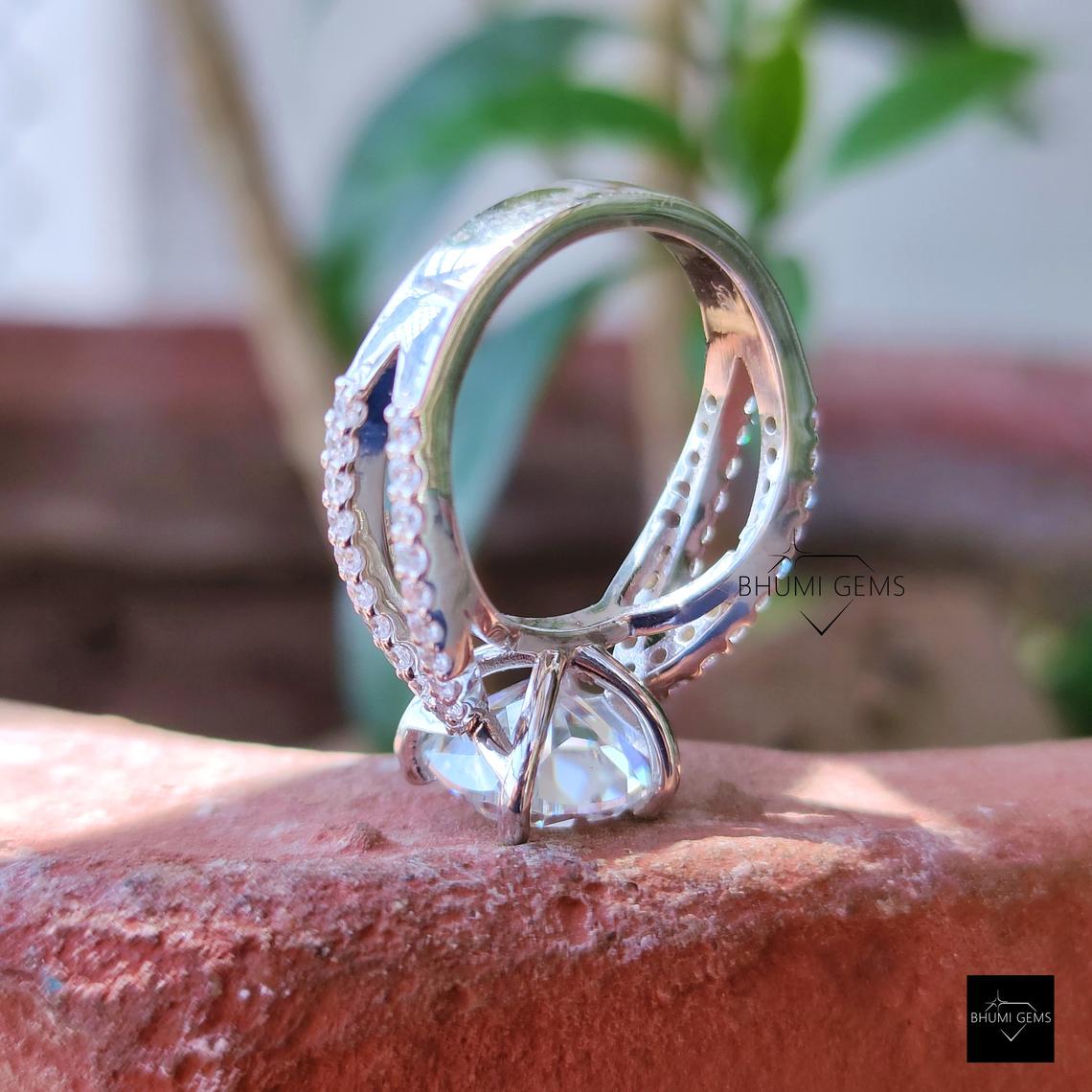 3.38TCW Cushion Cut Moissanite Split Shank Wedding Ring - view 6