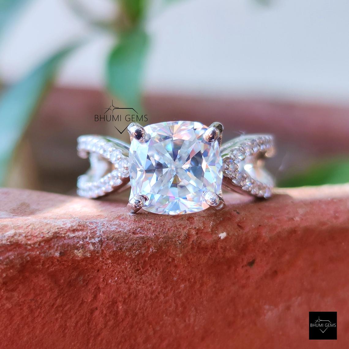 3.14 TCW Cushion Cut Moissanite Solitaire Ring