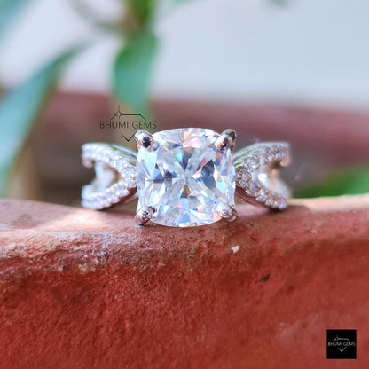 3.14 TCW Cushion Cut Moissanite Solitaire Ring