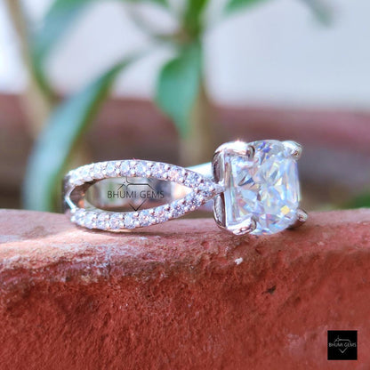 3.38TCW Cushion Cut Moissanite Split Shank Wedding Ring - view 3