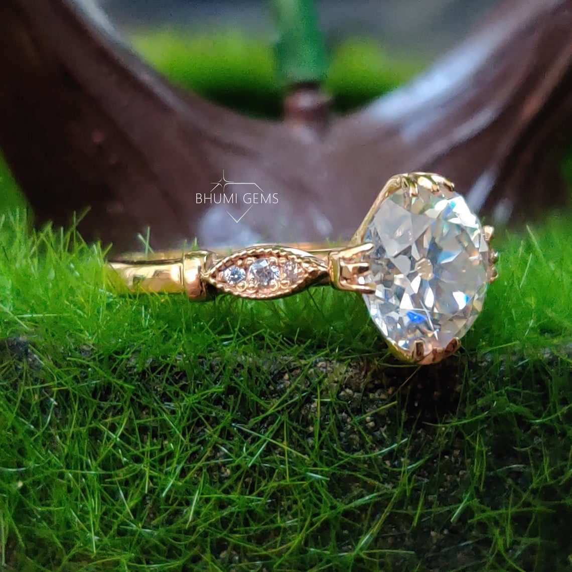 3.14TCW Round Old European Cut Moissanite Engagement Ring - view 2