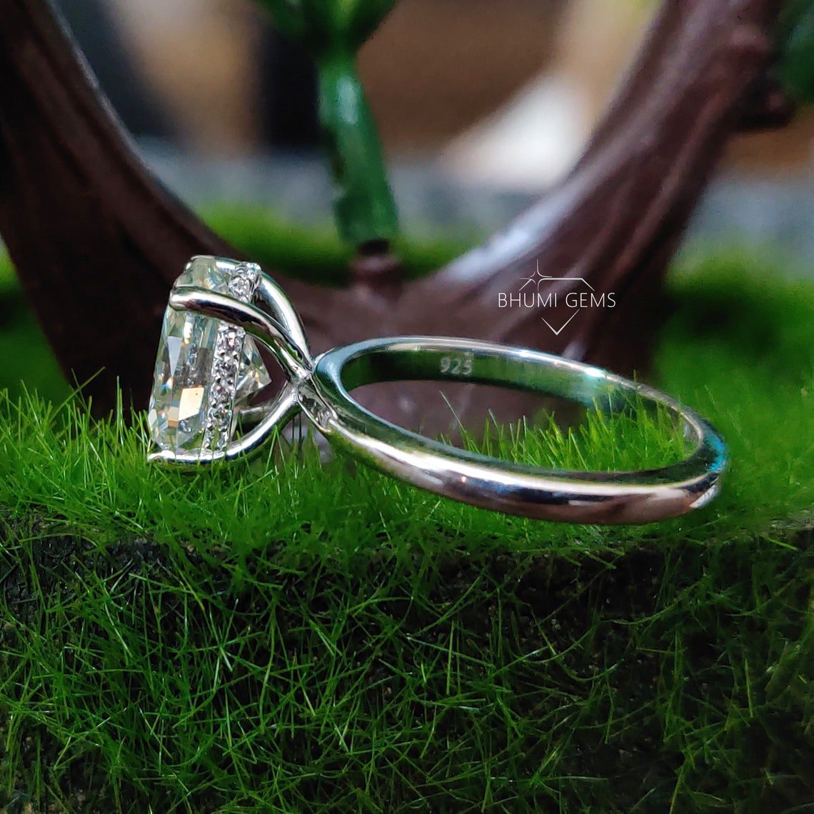 3.26TCW Oval Cut Colorless VVS1 Moissanite Engagement Ring - view 3