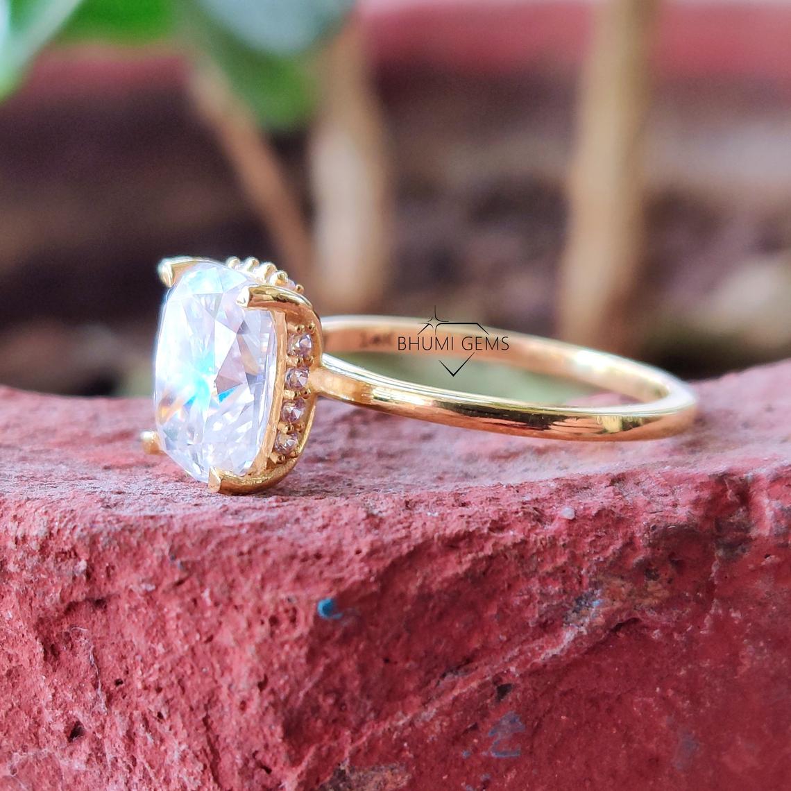 3.18 TCW Elongated Cushion Cut Moissanite Engagement Ring - view 6