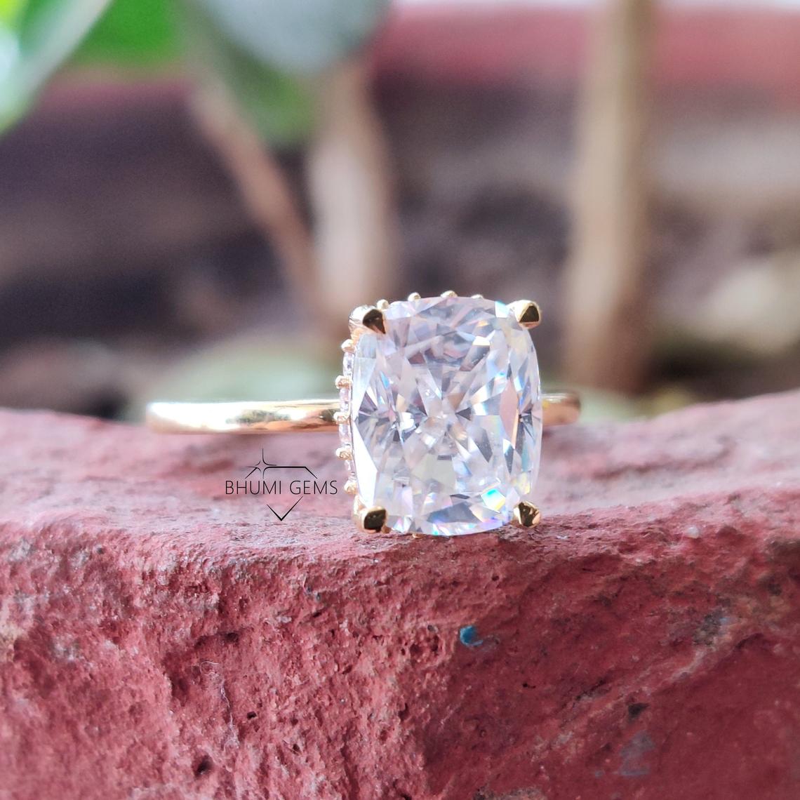 3.28 TCW Elongated Cushion Moissanite Ring | Bhumi Gems