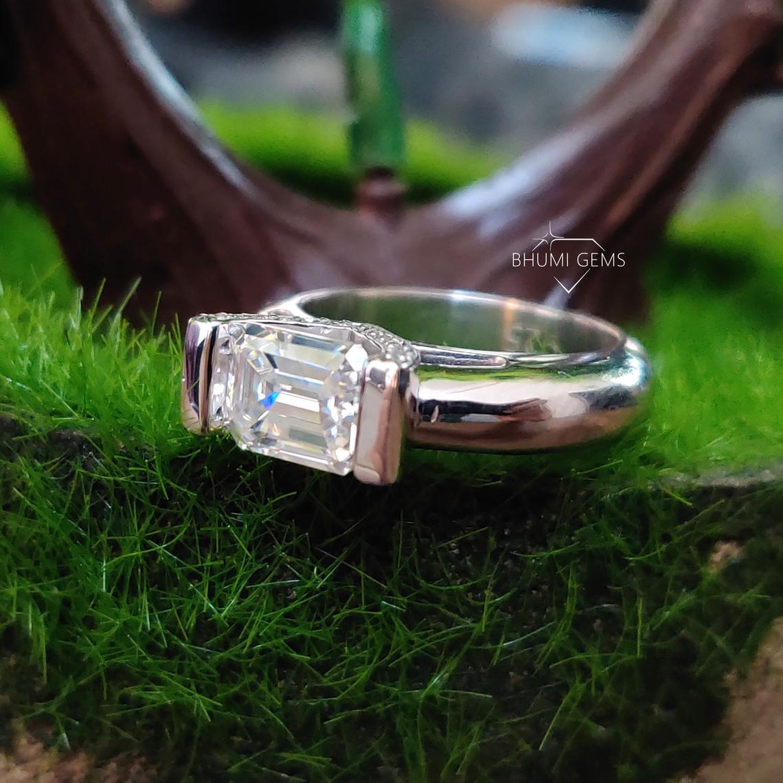 3.36TCW Emerald Cut Colorless Moissanite Engagement Ring - view 2