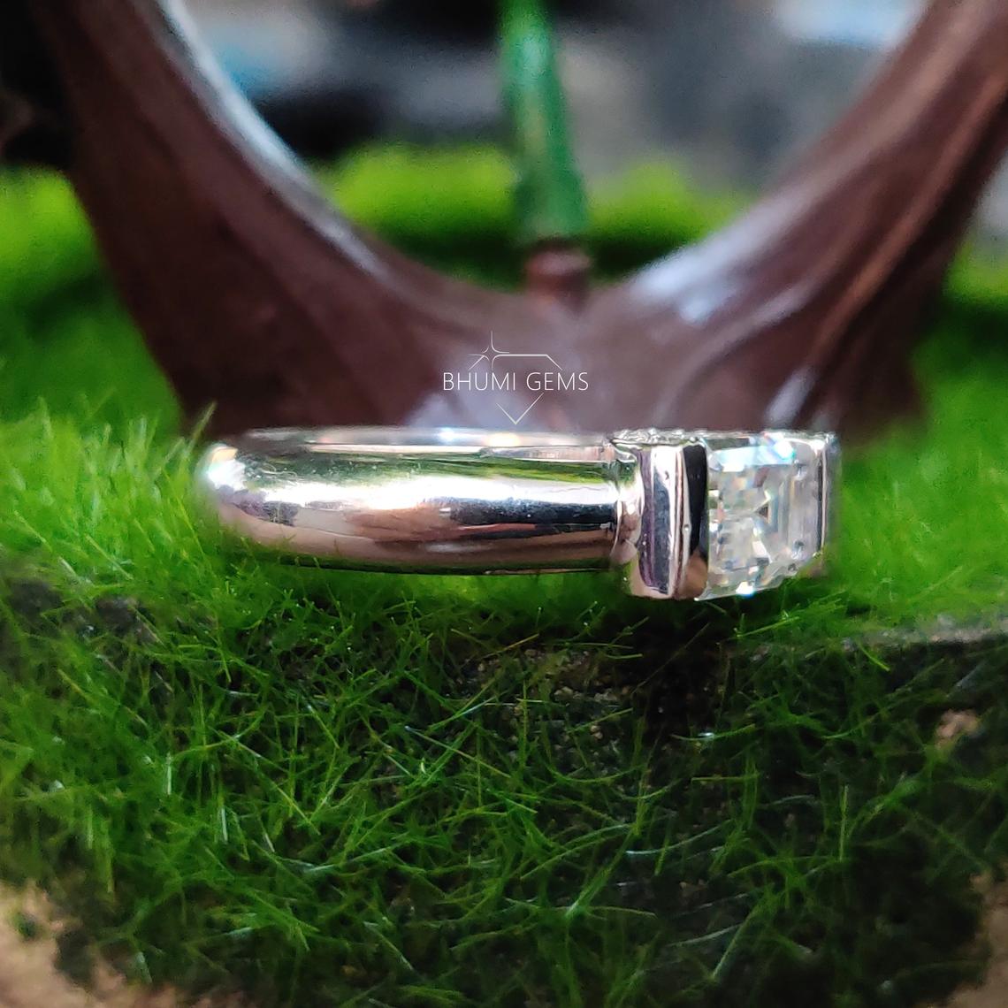 3.36TCW Emerald Cut Colorless Moissanite Engagement Ring - view 3