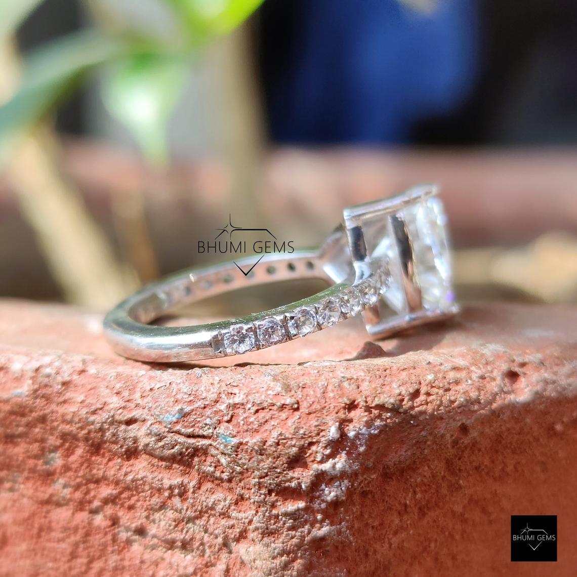 3.18 TCW Trillion Cut Moissanite Solitaire Engagement Ring - view 3