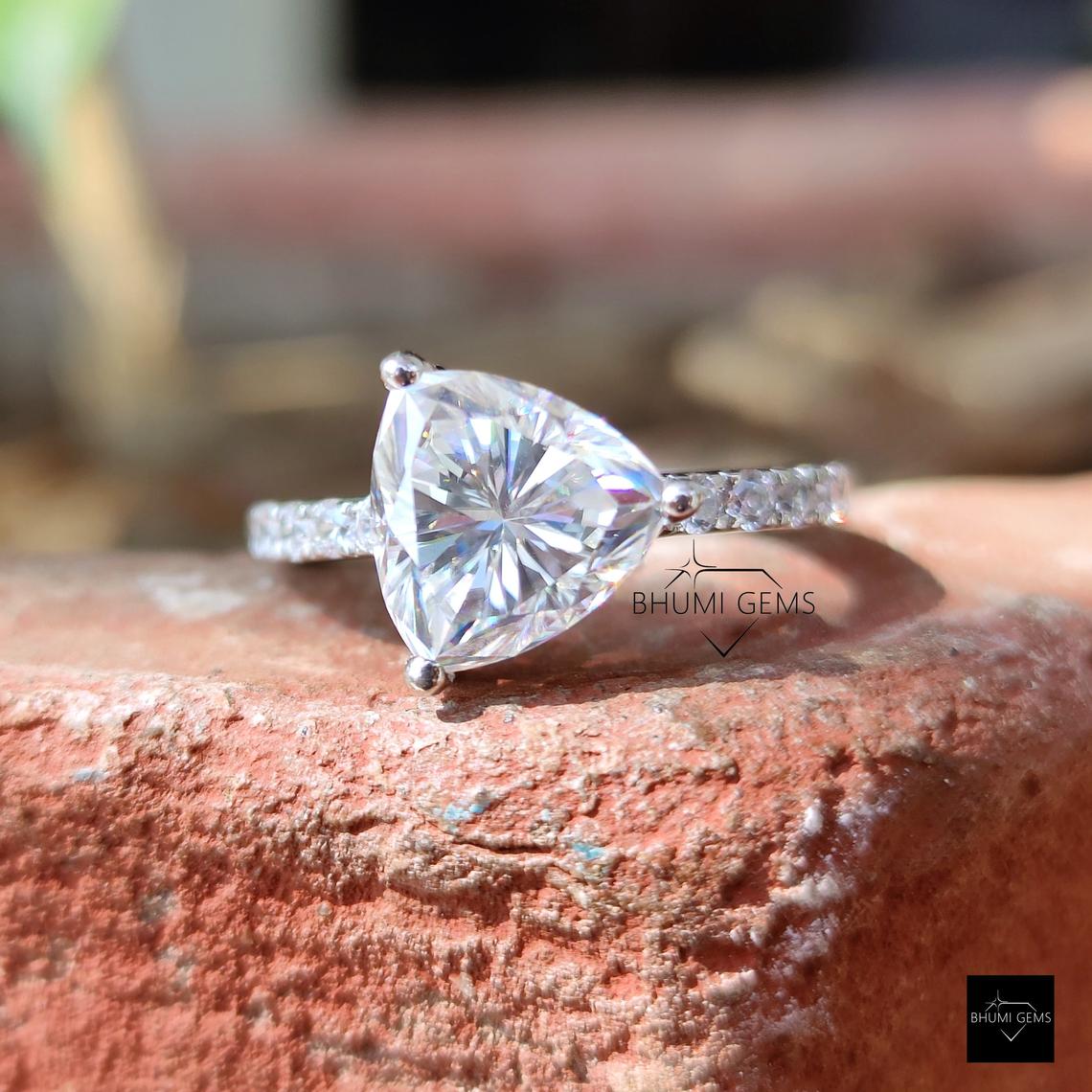 3.38 tcw trillion cut moissanite solitaire ring