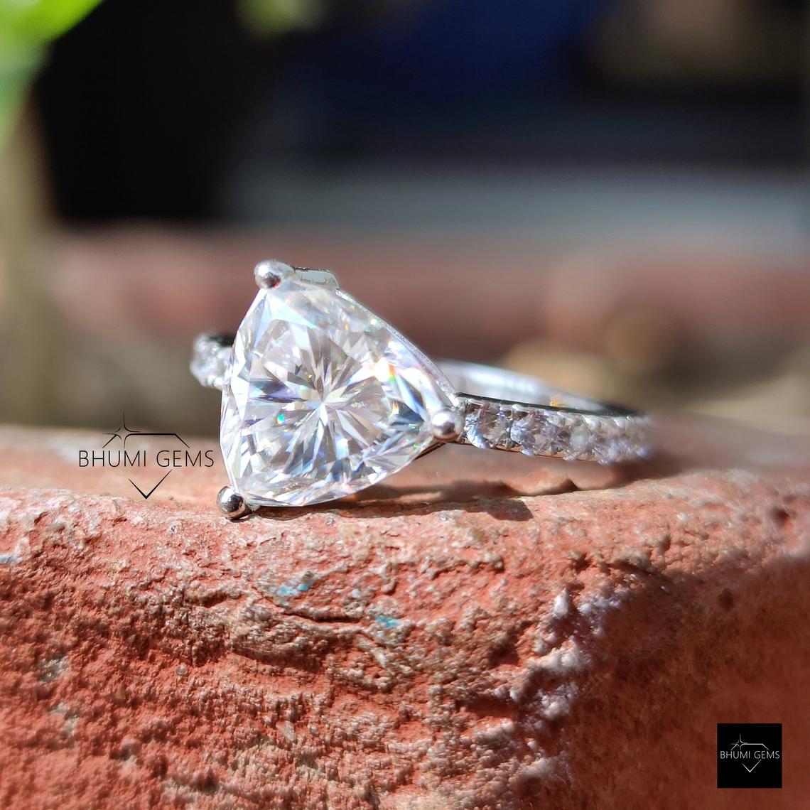 3.18 TCW Trillion Cut Moissanite Solitaire Engagement Ring - view 2