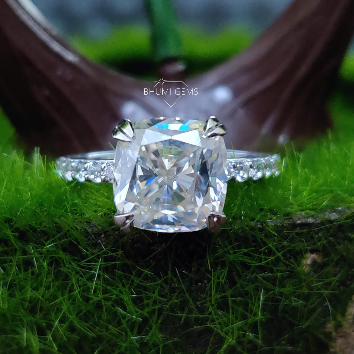 3.39TCW Cushion Colorless Moissanite Engagement Ring - view 5