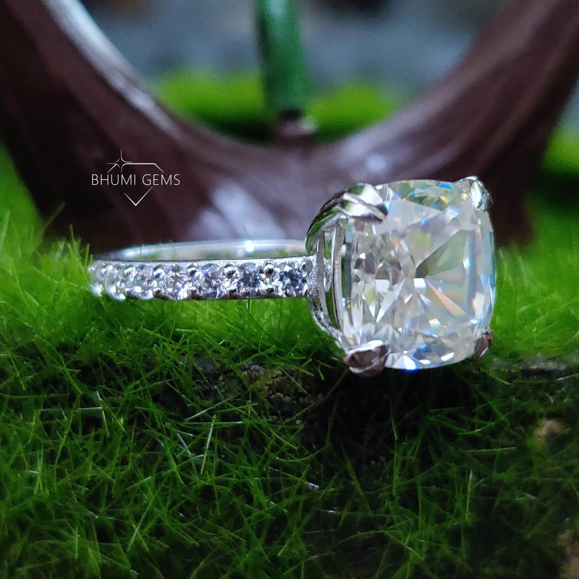3.39TCW Cushion Colorless Moissanite Engagement Ring - view 3