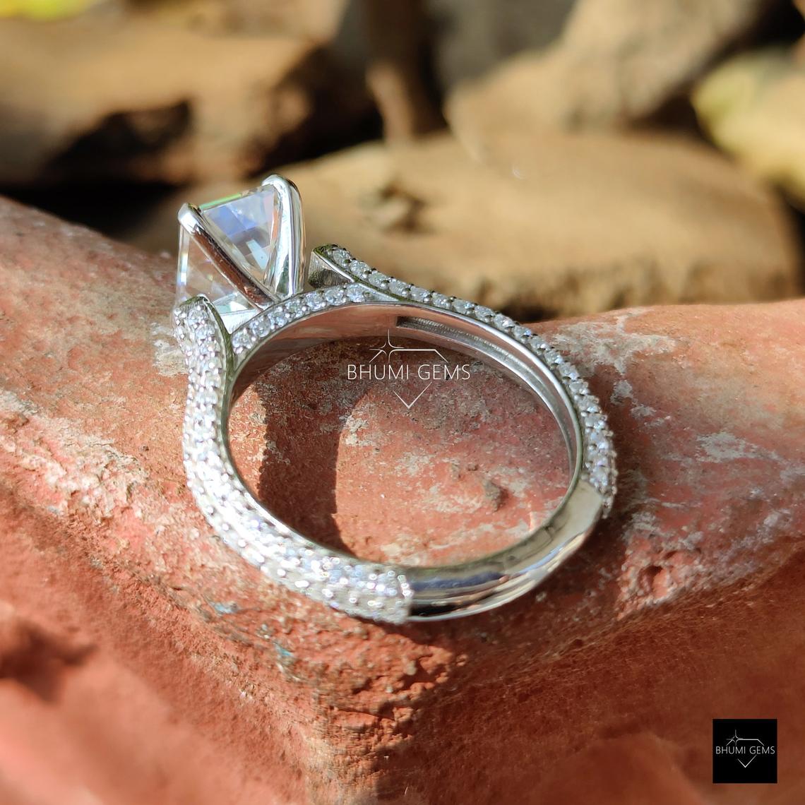 Emerald Ring Moissanite Ring | Wedding Ring Solitaire Set