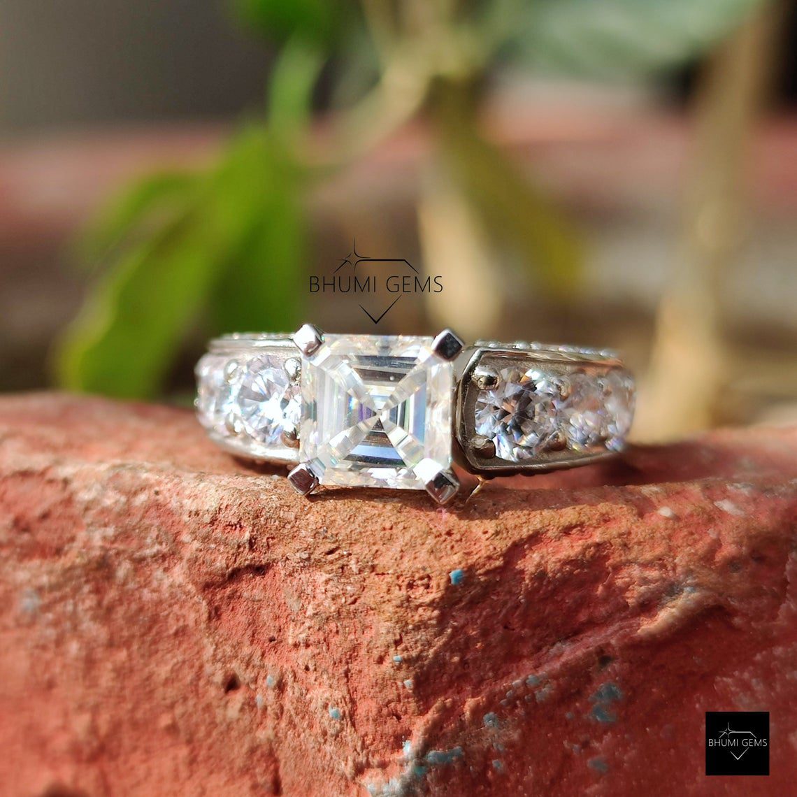 3.57TCW Asscher Moissanite Wedding Ring - view 3