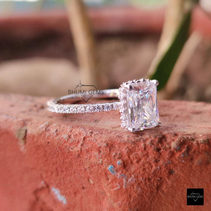 3.58TCW Radiant Cut Colorless Moissanite Engagement Ring | Hidden Halo Ring | Solitaire Accented | 4 Prong Setting Anniversary Gift For Her