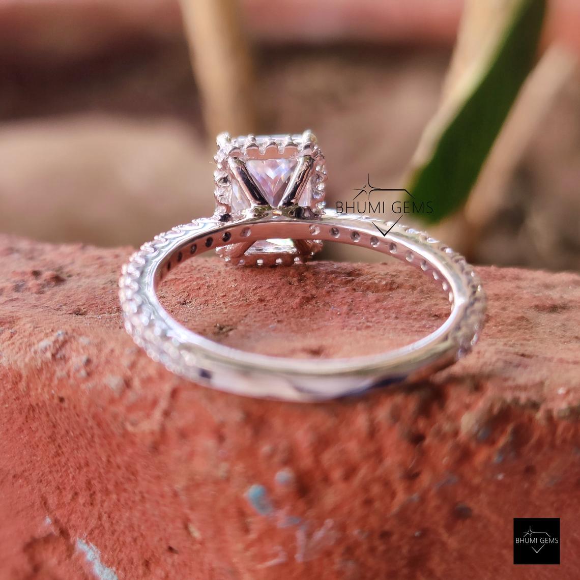 3.58TCW Radiant Cut Colorless Moissanite Engagement Ring | Hidden Halo Ring | Solitaire Accented | 4 Prong Setting Anniversary Gift For Her