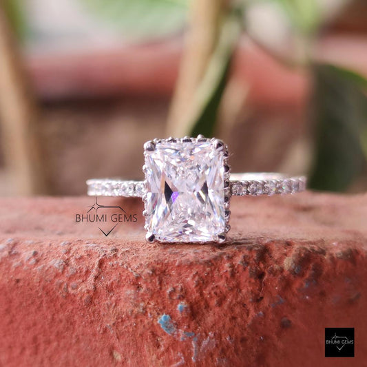 3.58TCW Radiant Cut Ring | Colorless Moissanite Halo Ring
