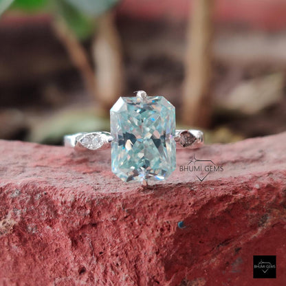 3.65TCW Light Blue Radiant Moissanite Engagement Ring - view 6