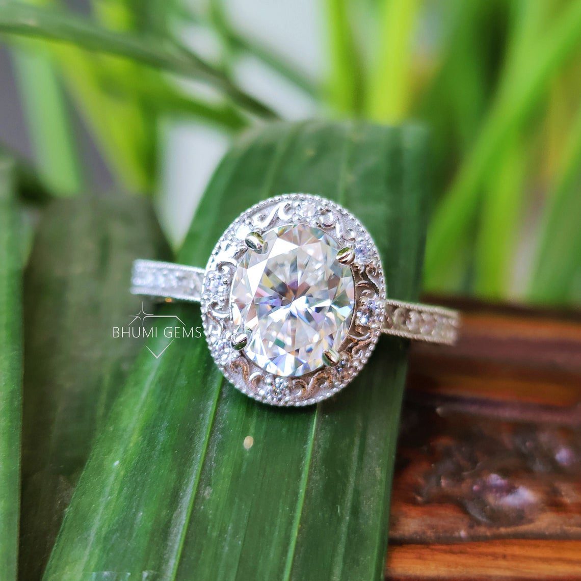 3.67 TW Oval Cut Art Deco Moissanite Ring