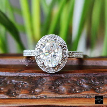 3.16 TW Oval Cut Art Deco Moissanite Ring - view 3