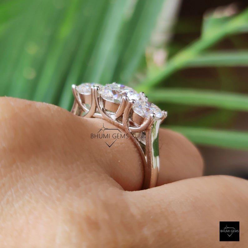 2.70 TW Round Cut Three Stone Moissanite Engagement Ring - view 6
