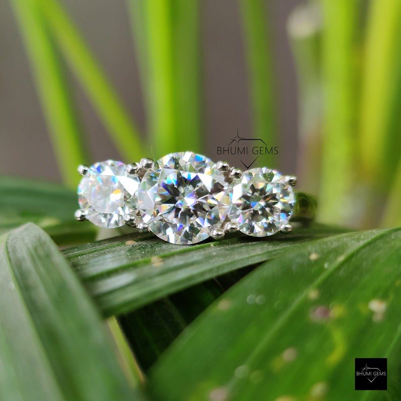 2.70 TW Round Cut Three Stone Moissanite Engagement Ring - view 4