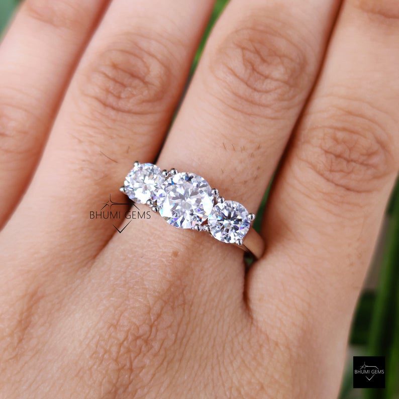 2.70 TW Round Cut Three Stone Moissanite Engagement Ring - view 3
