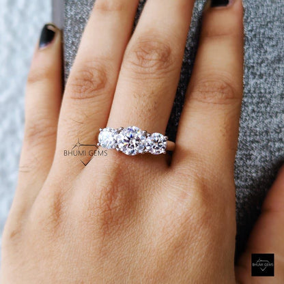 2.70 TW Round Cut Three Stone Moissanite Engagement Ring - view 5