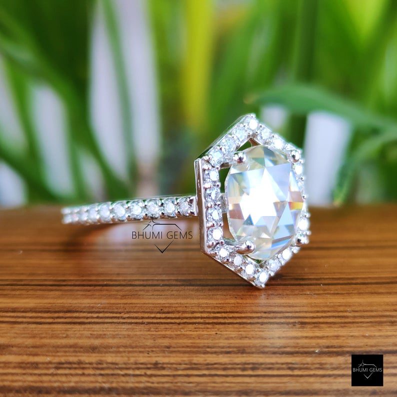 3.34 TCW Oval Rose Cut Moissanite Engagement Ring - view 4