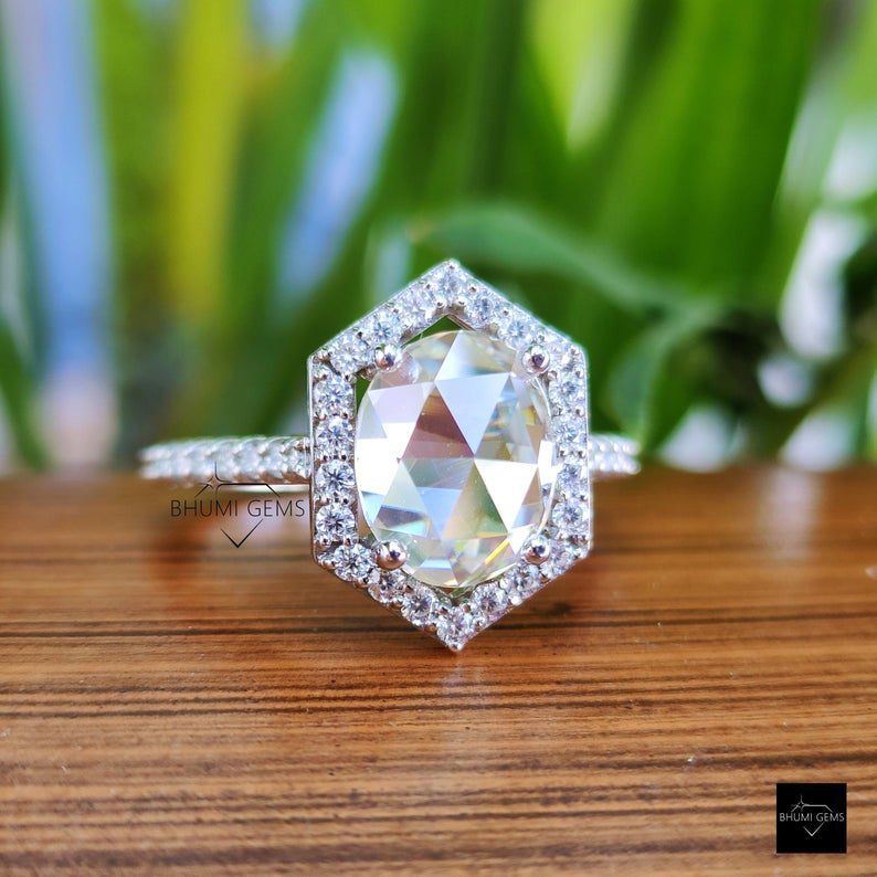 3.34 TCW Oval Rose Cut Moissanite Engagement Ring - view 6