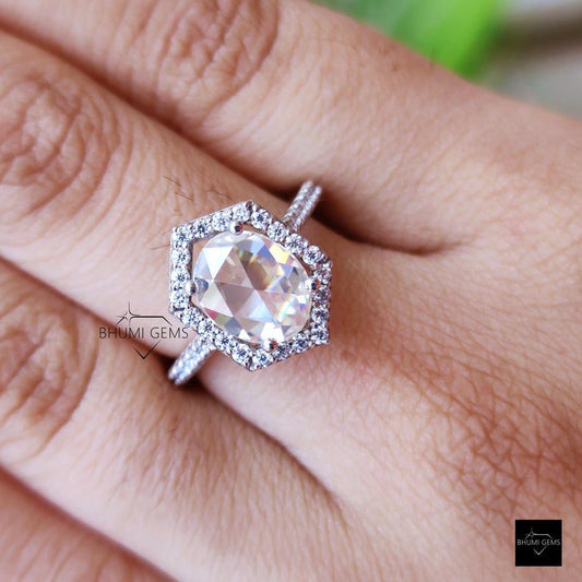 3.34 TCW Oval Rose Cut Moissanite Engagement Ring - view 2