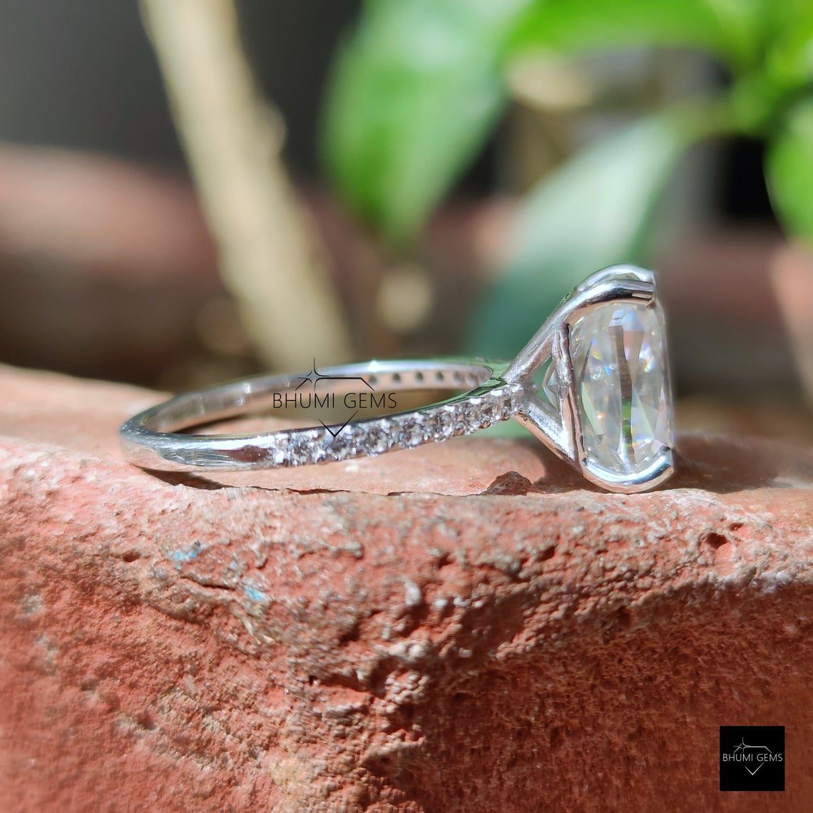 3.22TCW Cushion Elongated Moissanite Engagement Ring - view 3