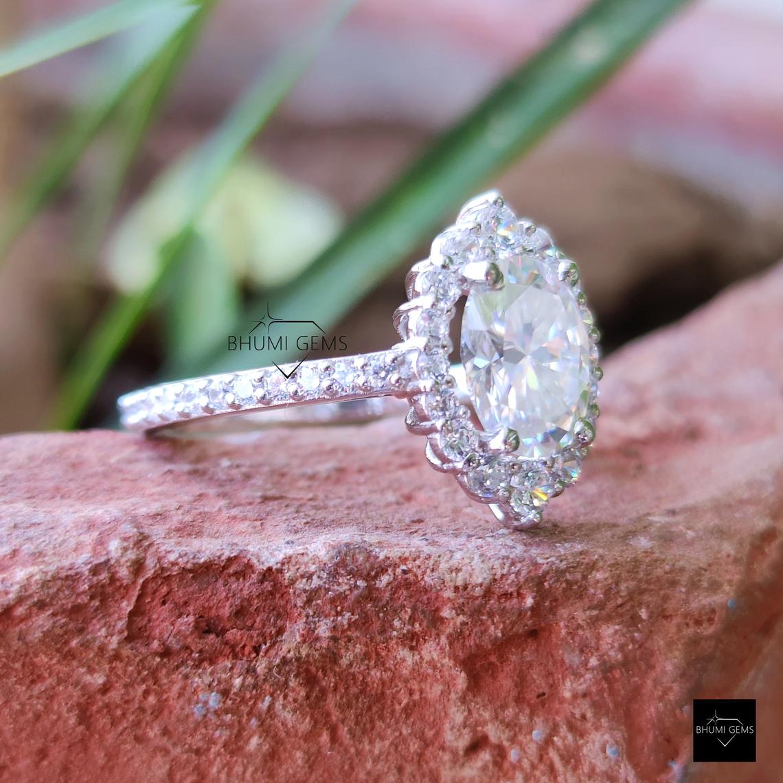 3.36TCW Oval Cut Moissanite Engagement Ring - view 3